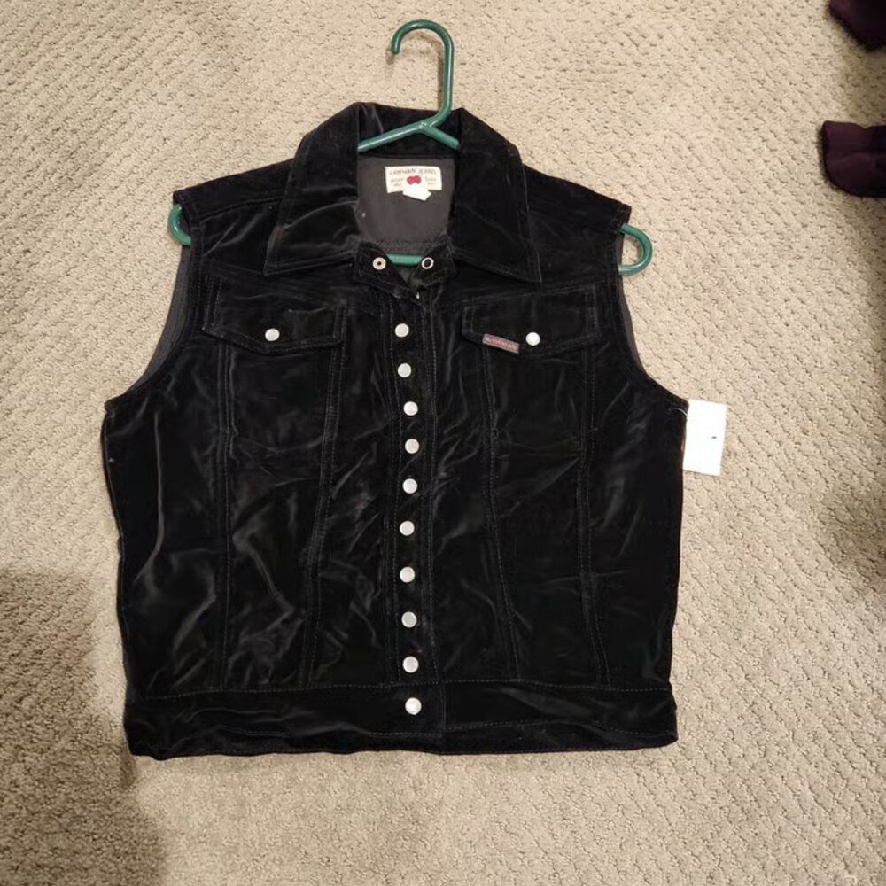NEW VINTAGE 1990'S Velvet LAWMAN Jeans vest. Sz L TAGS ATTACHED= Phat , Chic
